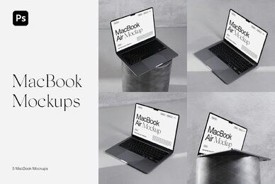 MacBook Mockups on a Concrete Floor  Metal Table