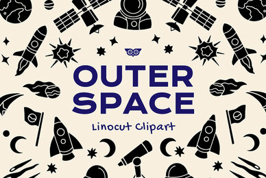 Outer Space Linocut Clipart