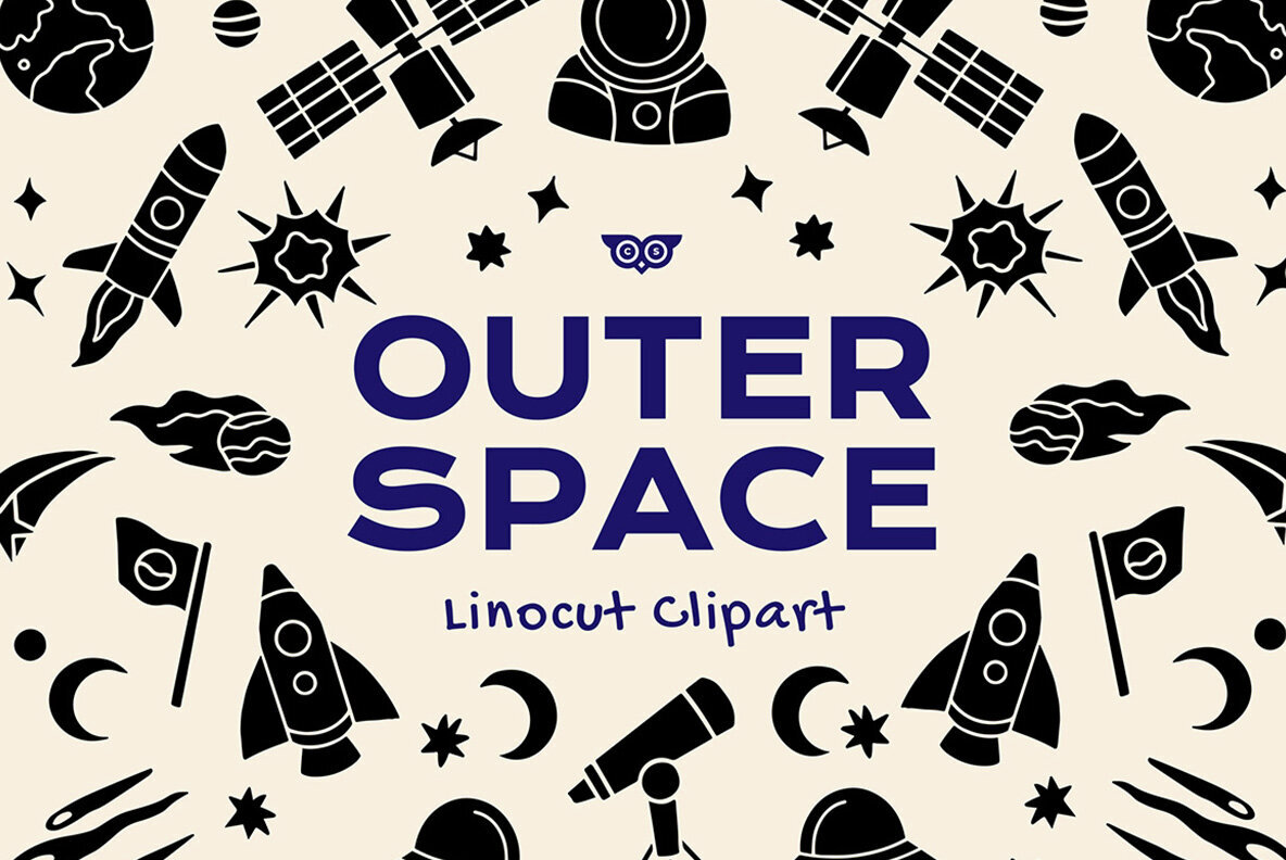 Outer Space Linocut Clipart 1