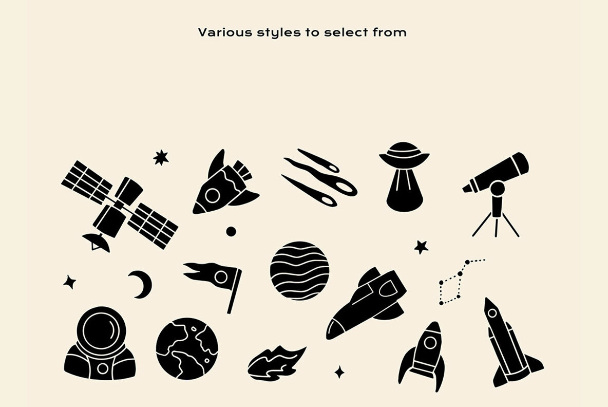 Outer Space Linocut Clipart 3