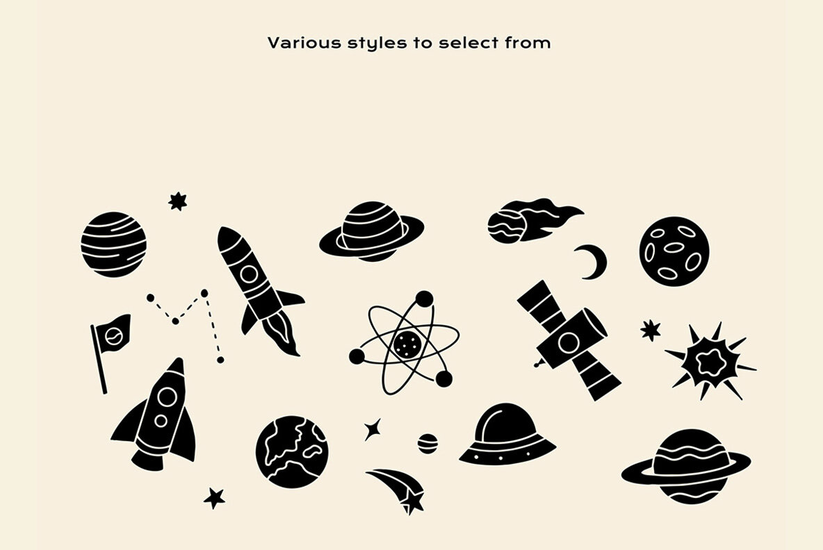 Outer Space Linocut Clipart 4
