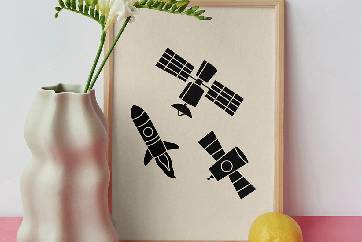 Outer Space Linocut Clipart 5