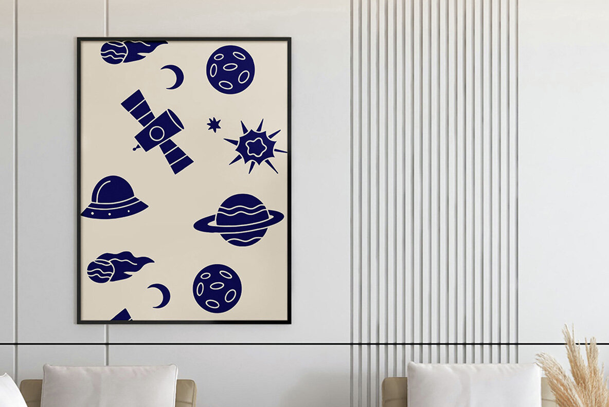 Outer Space Linocut Clipart 6