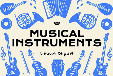 Musical Instruments Linocut Clipart