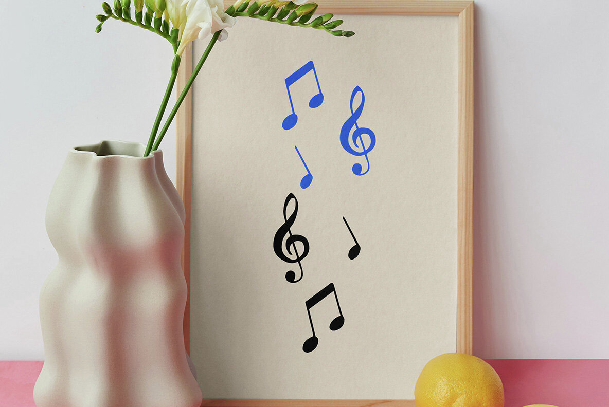 Musical Instruments Linocut Clipart 4