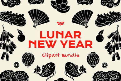 Lunar New Years Linocut Clipart Bundle