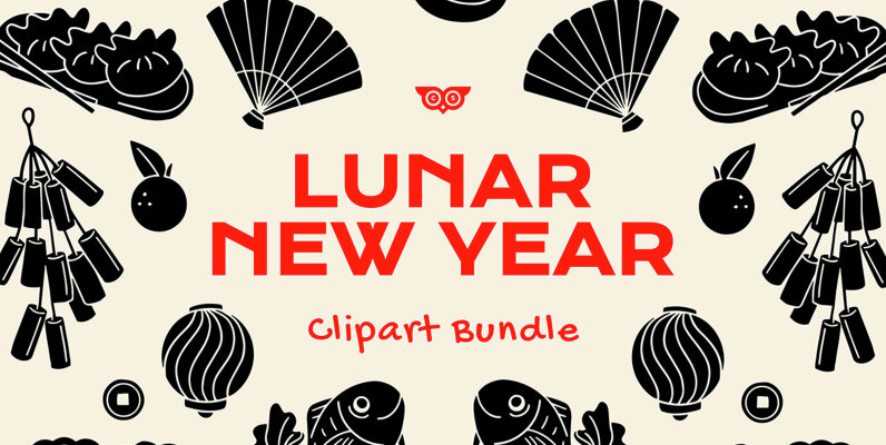 Lunar New Years Linocut Clipart Bundle