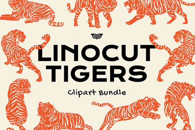 Linocut Tigers Clipart Bundle
