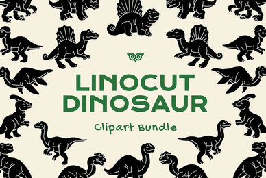 Linocut Dinosaur Clipart Bundle