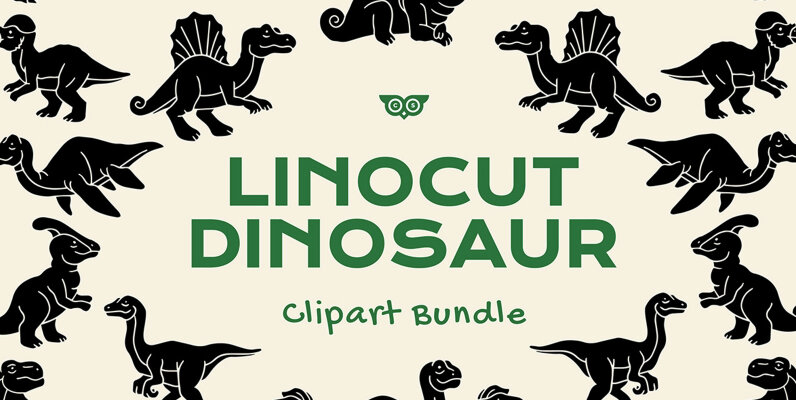 Linocut Dinosaur Clipart Bundle