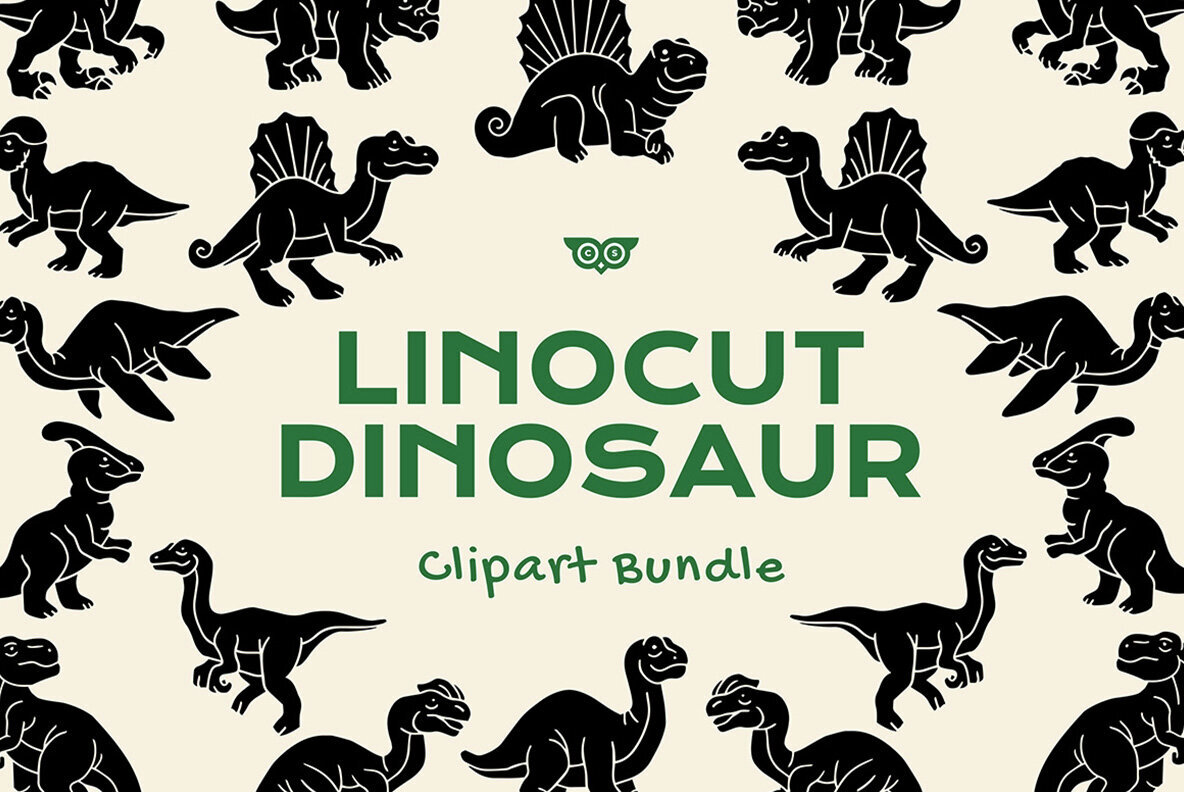 Linocut Dinosaur Clipart Bundle 1