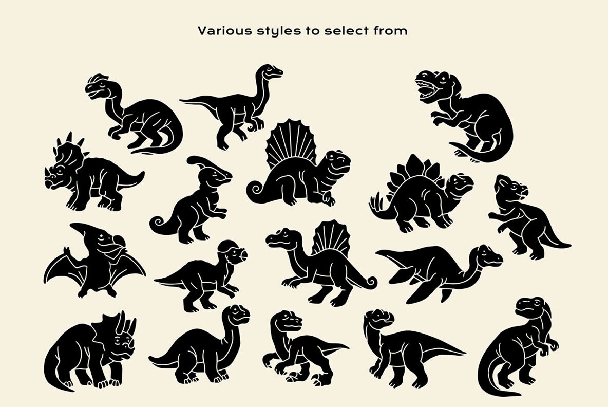 Linocut Dinosaur Clipart Bundle 3