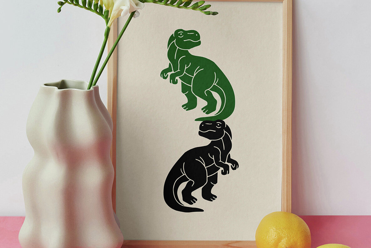 Linocut Dinosaur Clipart Bundle 4