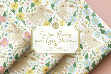 Easter Bunny and Eggs Pattern 01   Spring Floral