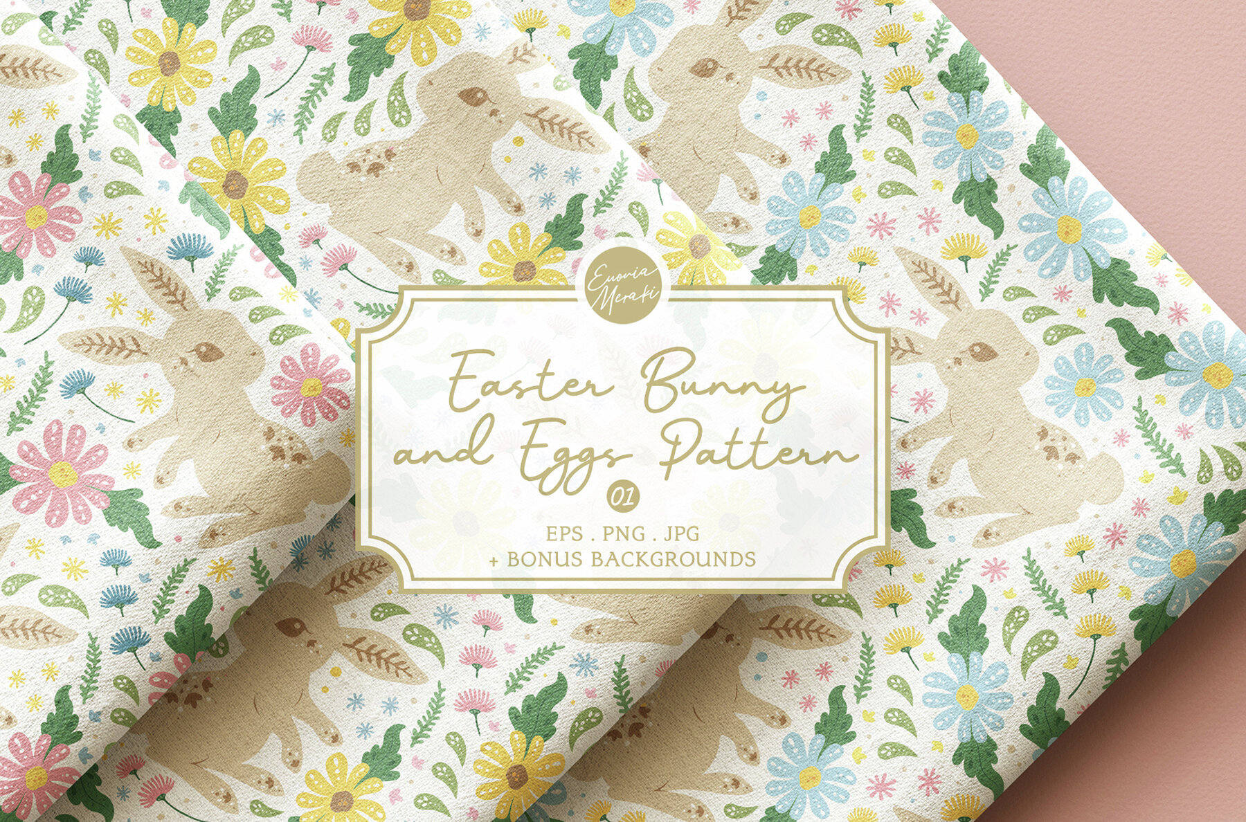 Easter Bunny and Eggs Pattern 01   Spring Floral 1