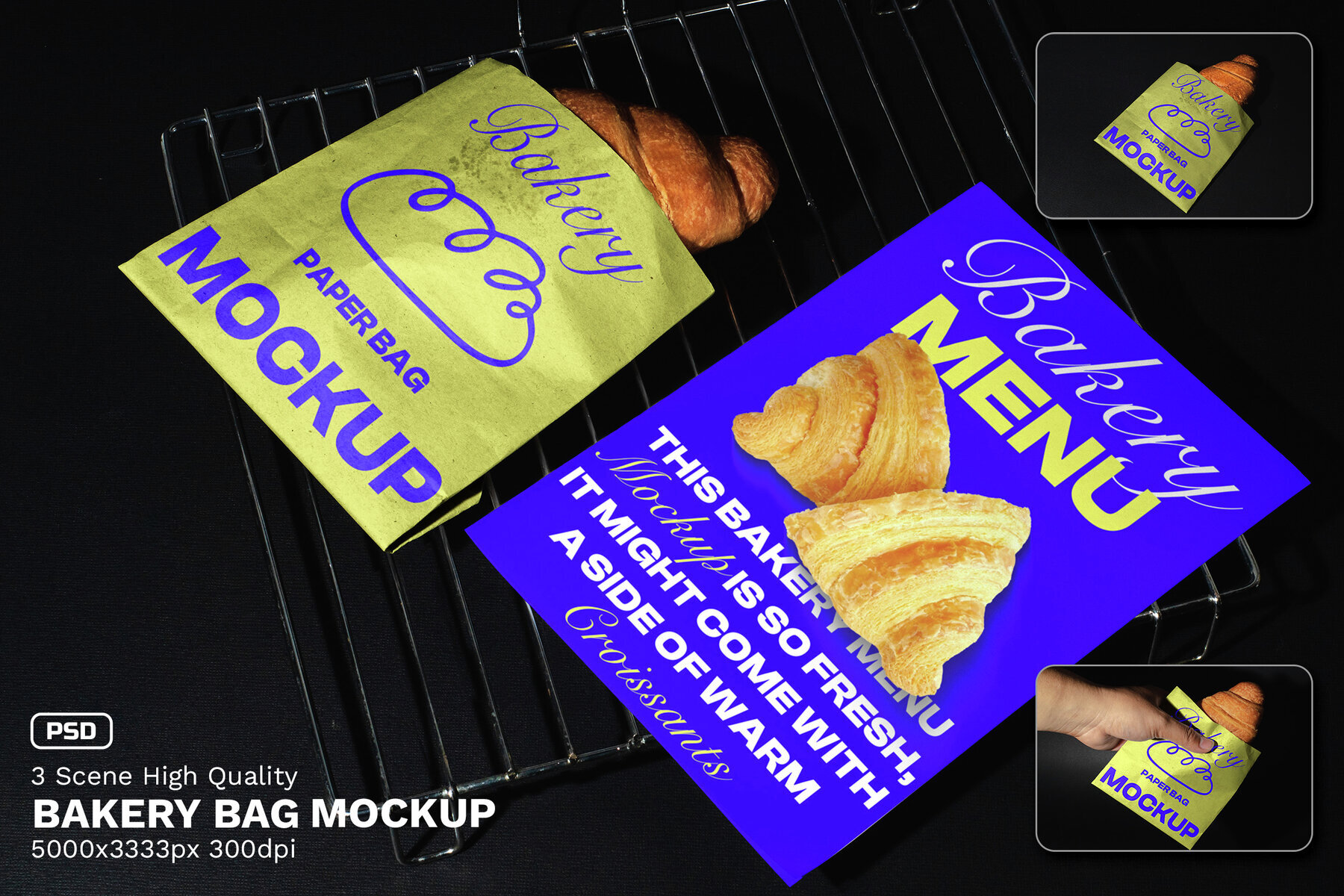 3 Scene Realistic Bakery Bag Mockup 1