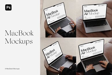 Realistic MacBook with Woman Hands Mockups