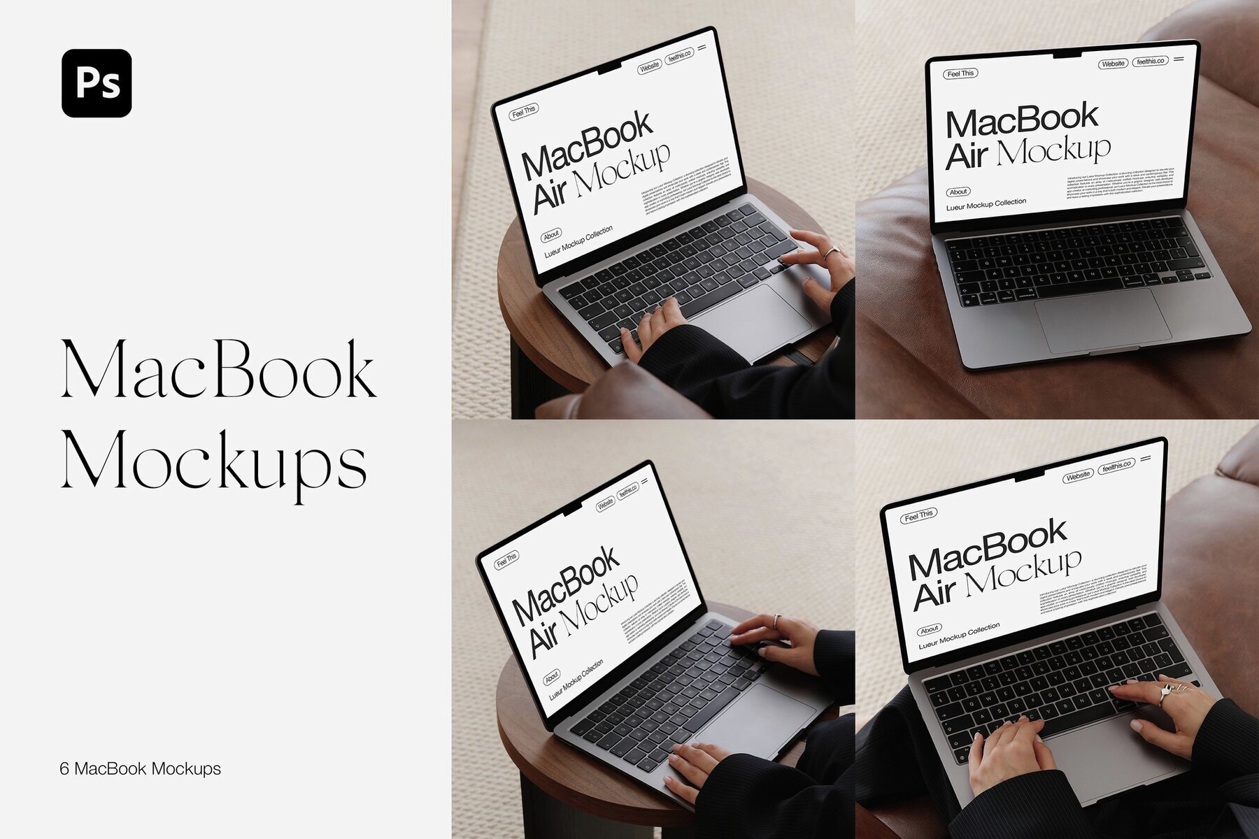 Realistic MacBook with Woman Hands Mockups 1