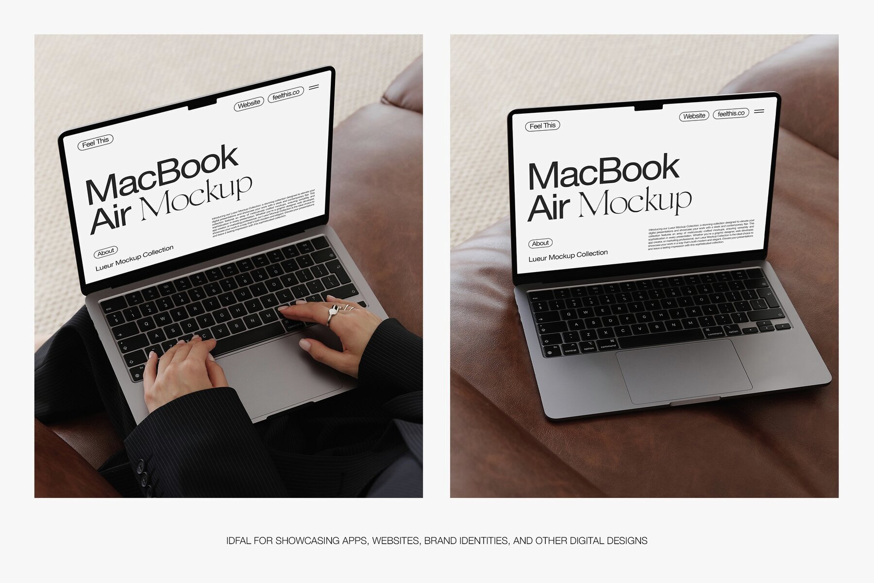 Realistic MacBook with Woman Hands Mockups 3