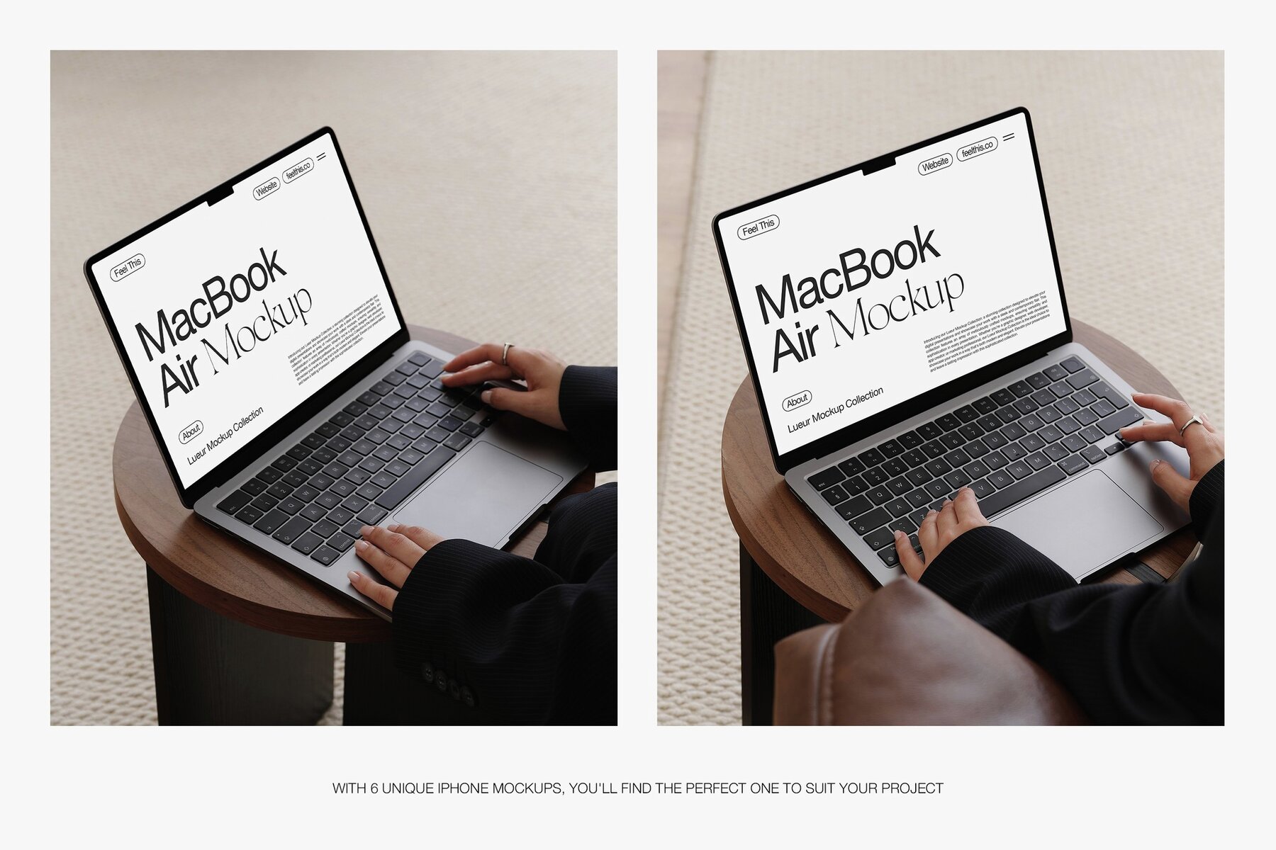 Realistic MacBook with Woman Hands Mockups 4