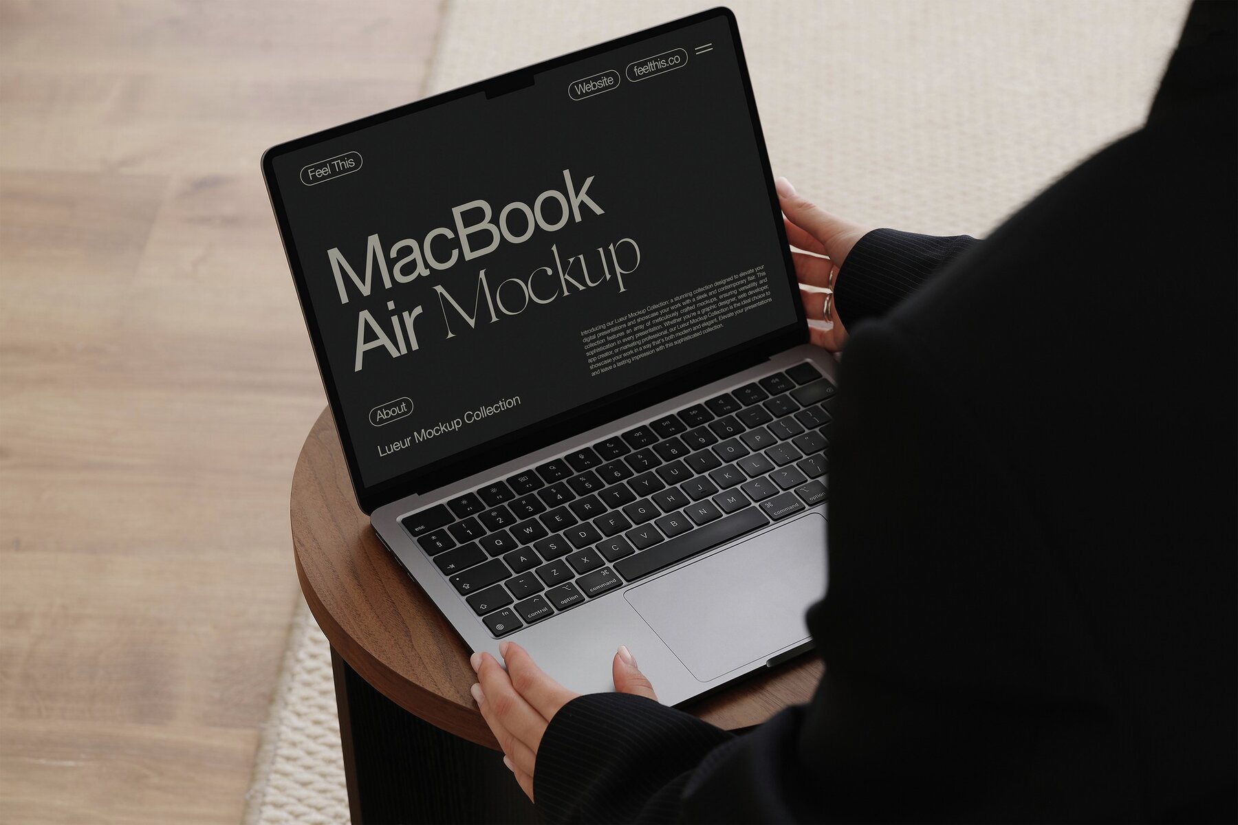 Realistic MacBook with Woman Hands Mockups 5