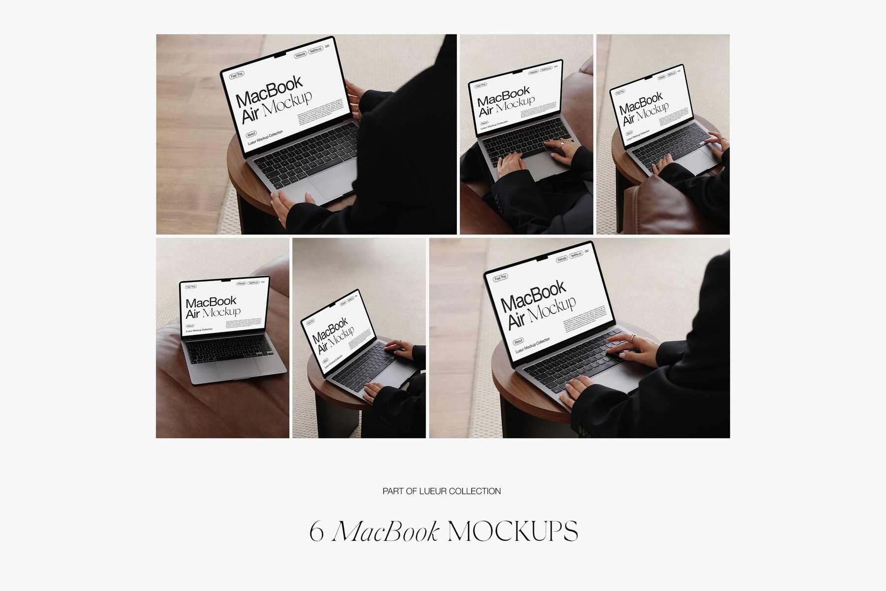 Realistic MacBook with Woman Hands Mockups 6