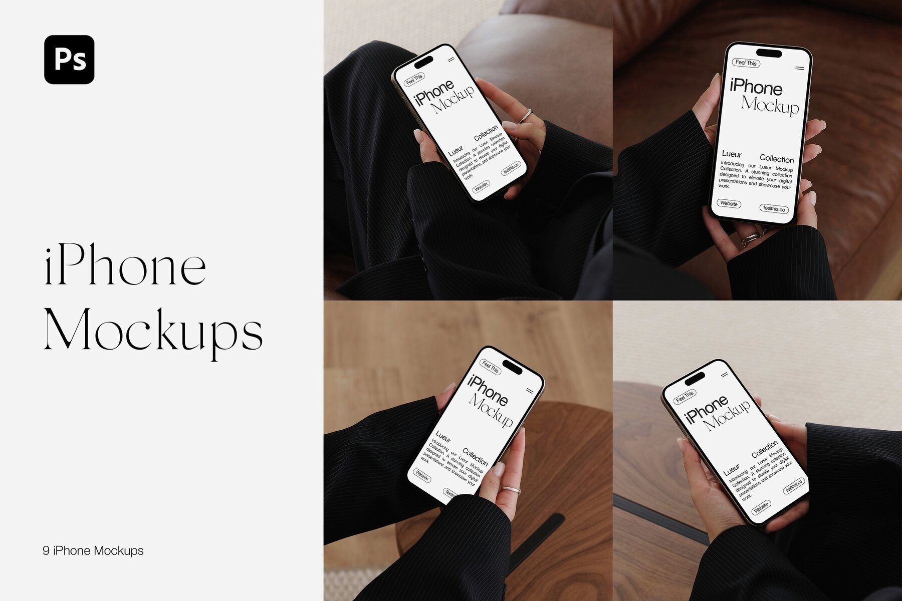 Realistic iPhone in Woman Hands Mockups 1