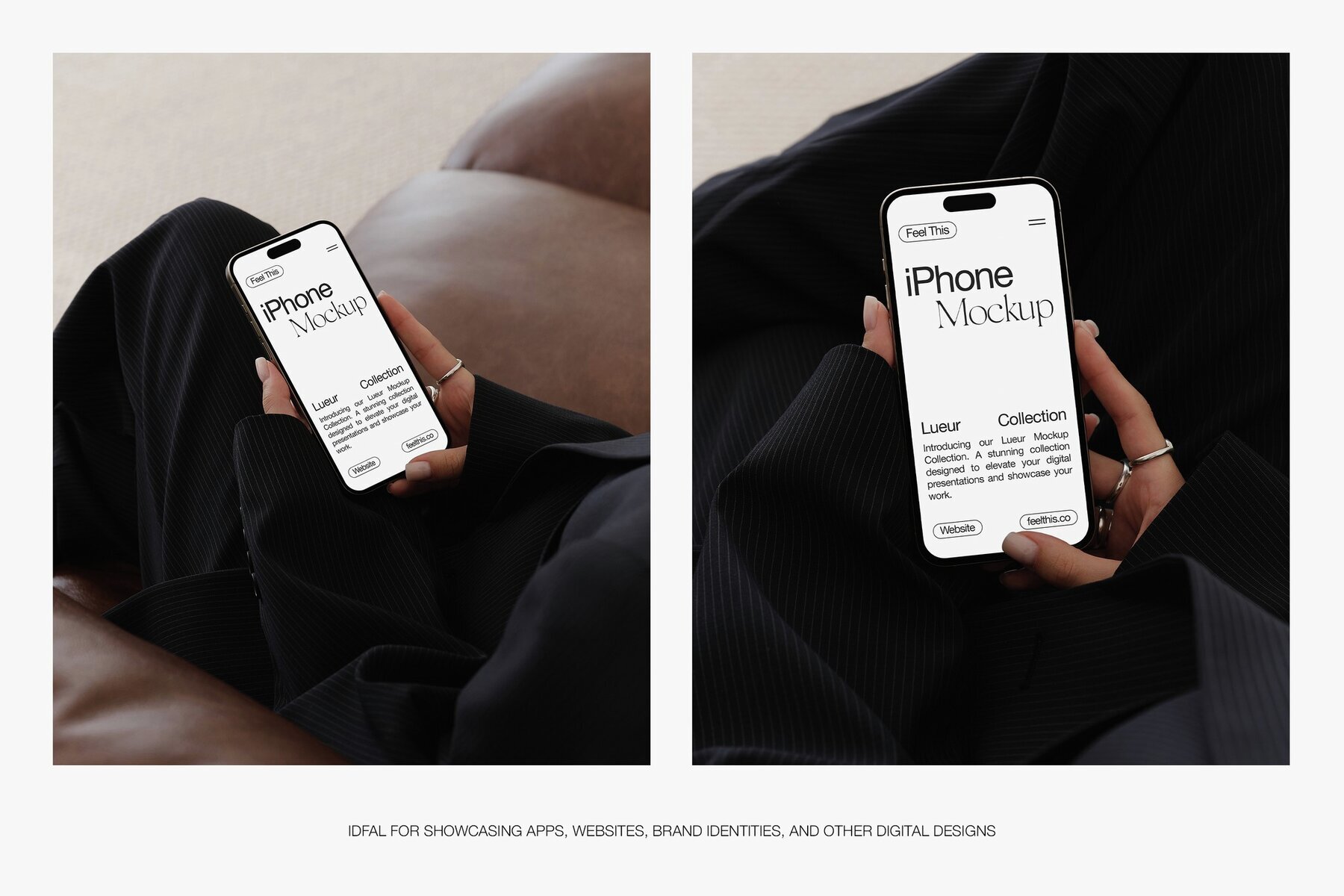 Realistic iPhone in Woman Hands Mockups 3