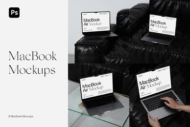 Realistic MacBook with Woman Hands Mockups