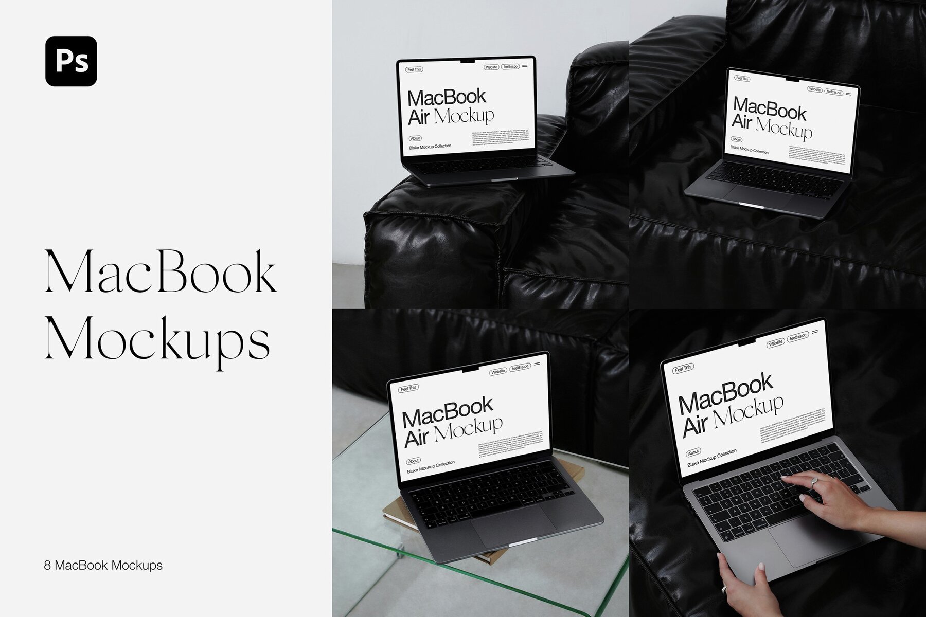 Realistic MacBook with Woman Hands Mockups 1
