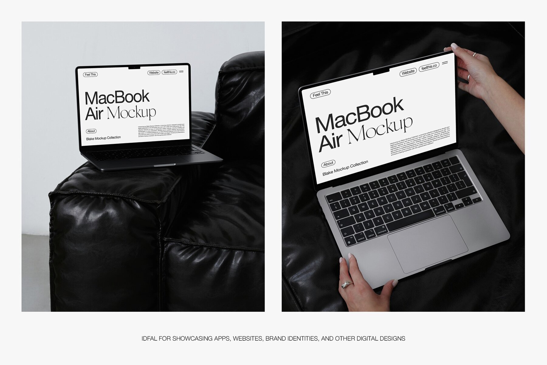 Realistic MacBook with Woman Hands Mockups 3