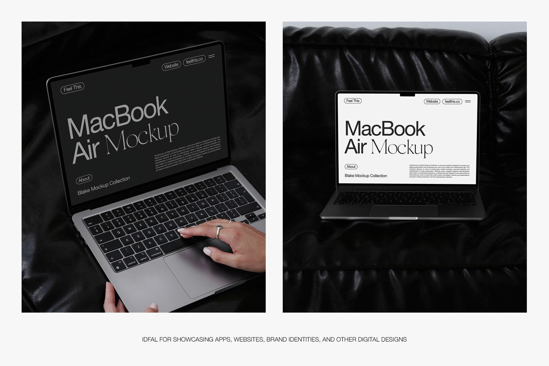 Realistic MacBook with Woman Hands Mockups 5
