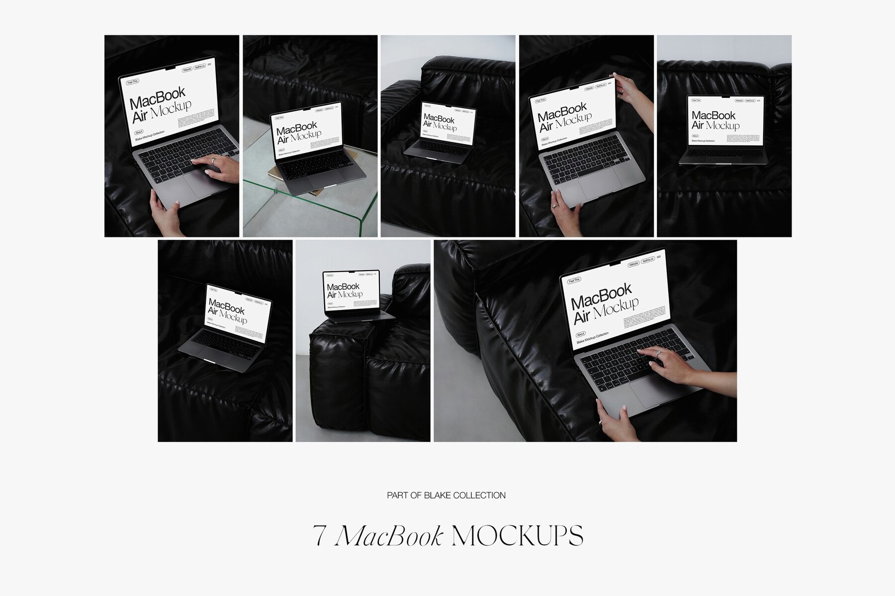 Realistic MacBook with Woman Hands Mockups 6