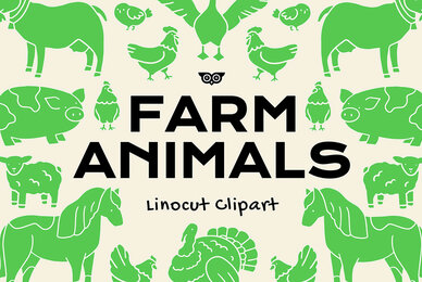 Farm Animals Linocut Clipart