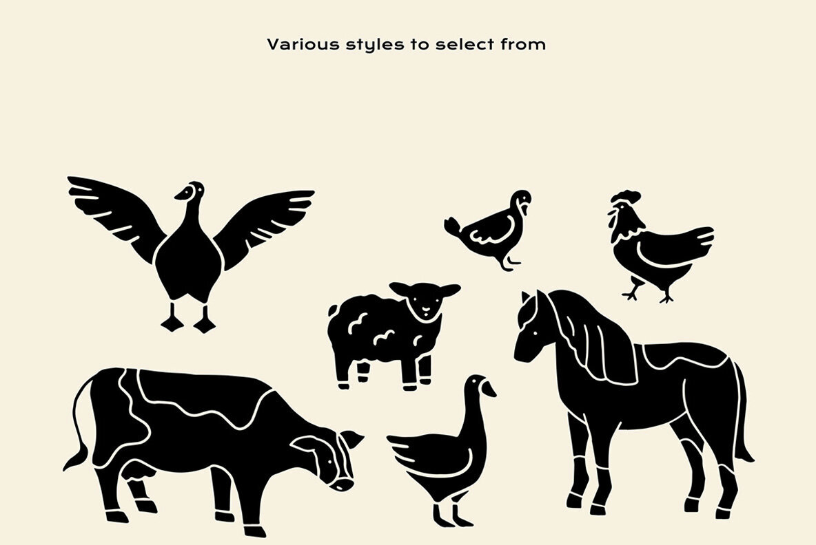 Farm Animals Linocut Clipart 3