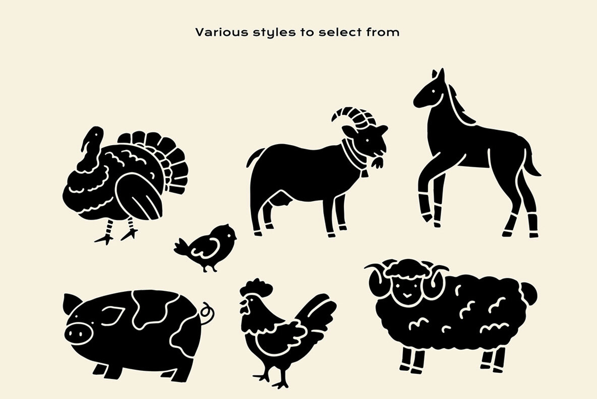 Farm Animals Linocut Clipart 4