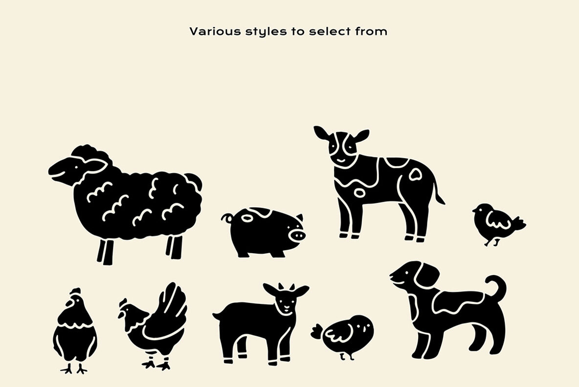 Farm Animals Linocut Clipart 5