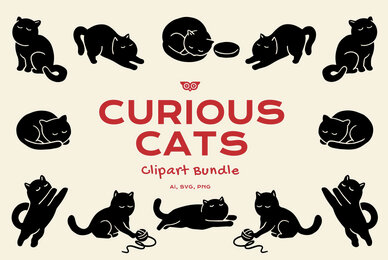 Curious Cats Clipart Bundle