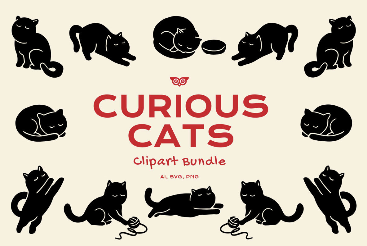Curious Cats Clipart Bundle 1
