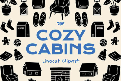 Cozy Cabin Linocut Clipart