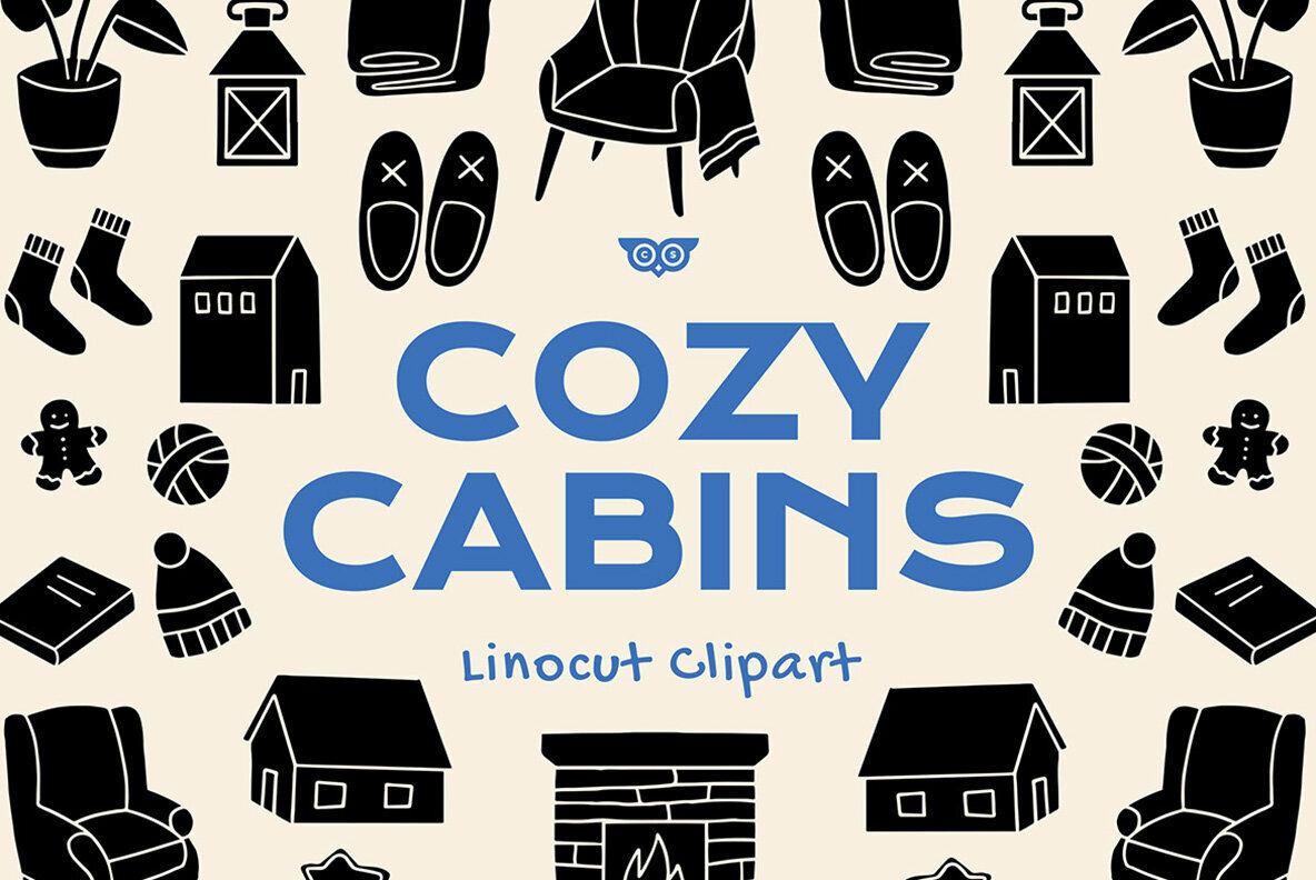 Cozy Cabin Linocut Clipart 1