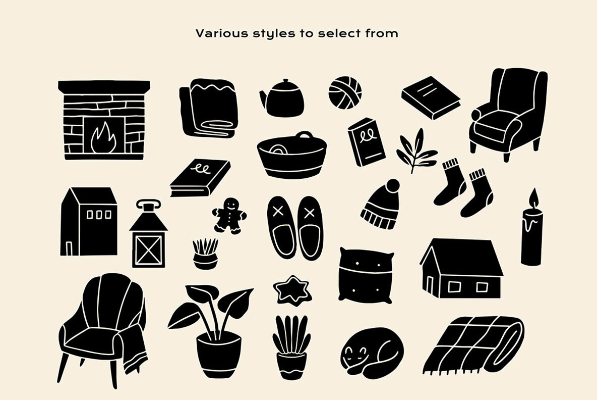 Cozy Cabin Linocut Clipart 3