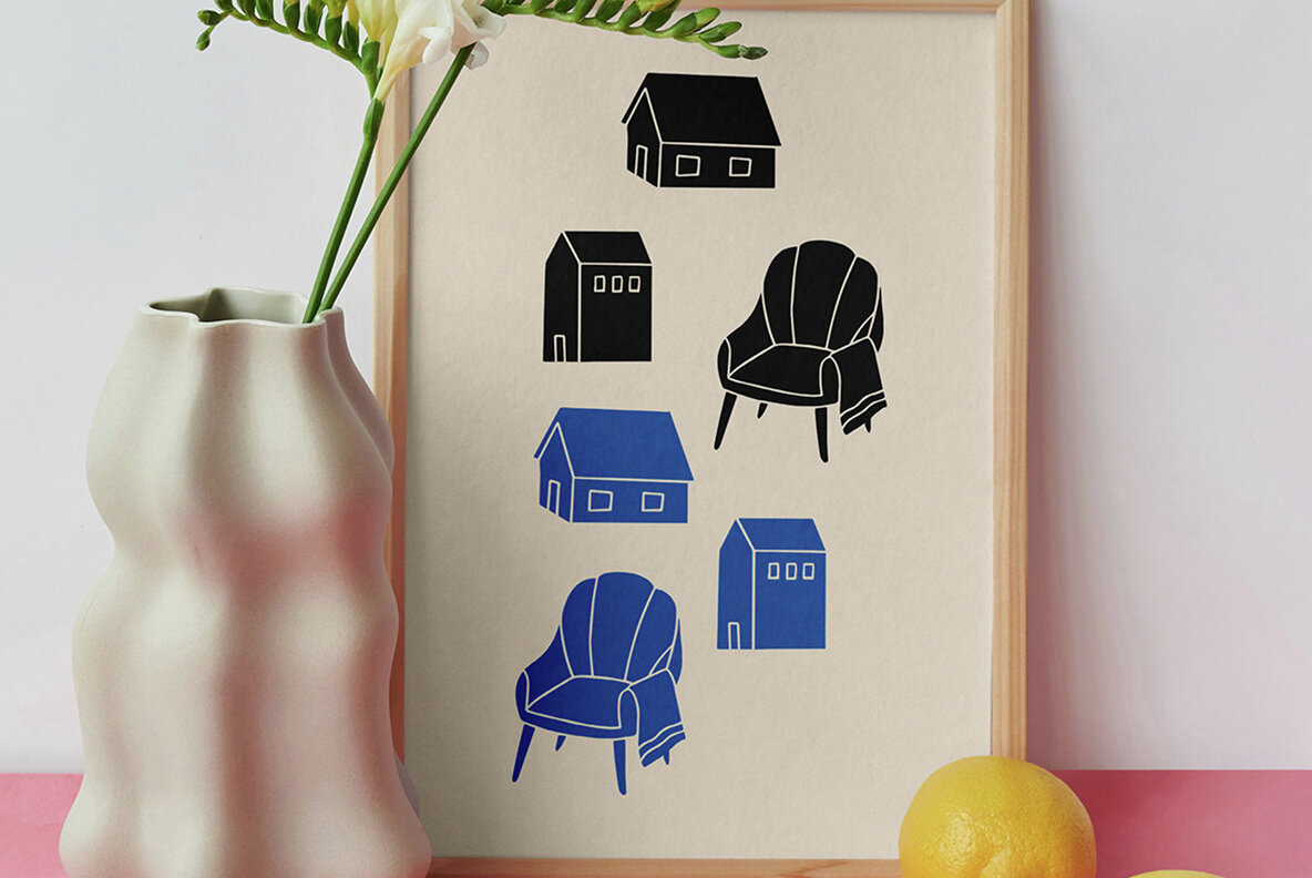 Cozy Cabin Linocut Clipart 4