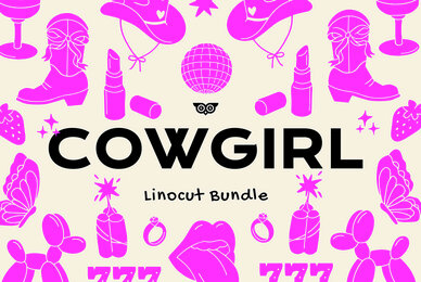 Cowgirl Linocut Clipart Bundle