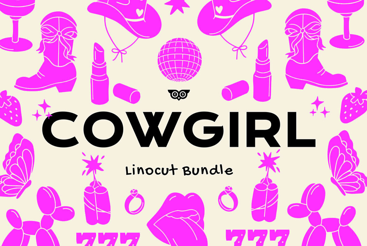 Cowgirl Linocut Clipart Bundle 1