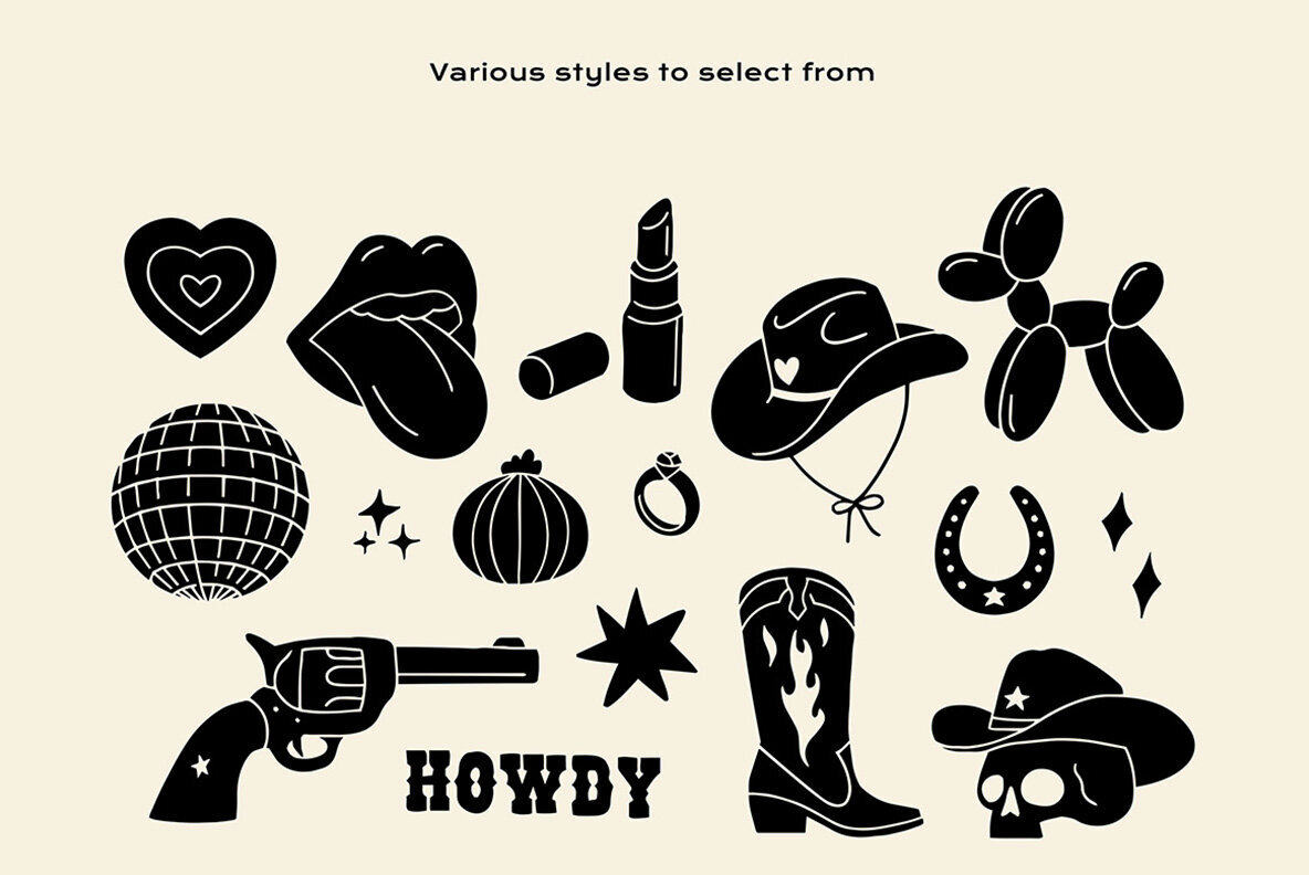 Cowgirl Linocut Clipart Bundle 3
