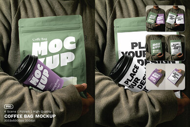 4 Scene Realistic Coffee Bag Mockup   VOL 1