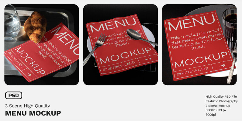 4 Scene Realistic High Quality Menu Mockup   VOL 1