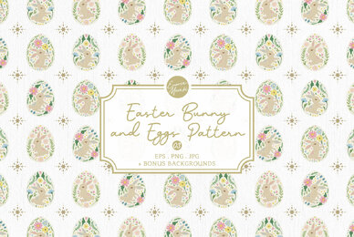Easter Bunny and Eggs Pattern 3 Vintage