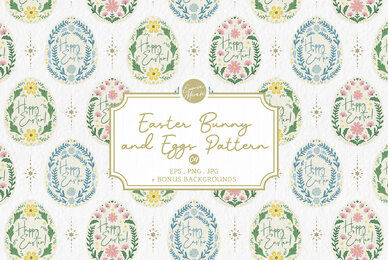 Easter Bunny Eggs Pattern 3 Folk art
